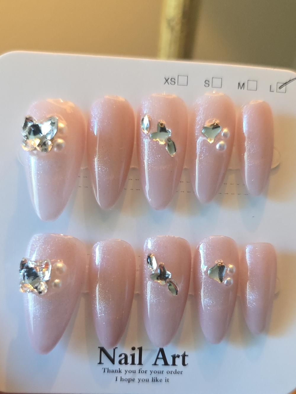 Nail Art Pink Rhinestone Press-On Nails Size Large